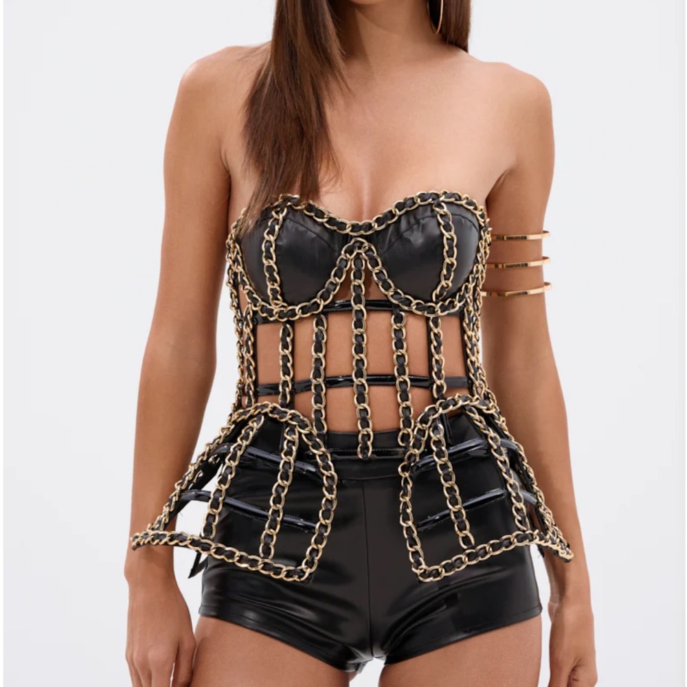 AKIRA Black and Gold Grid Top
